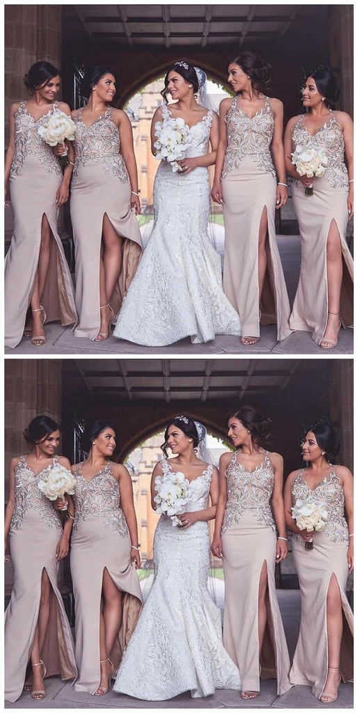 Halter Sexy Side Slit Mermaid Cheap Long Bridesmaid Dresses Online, WGY0255