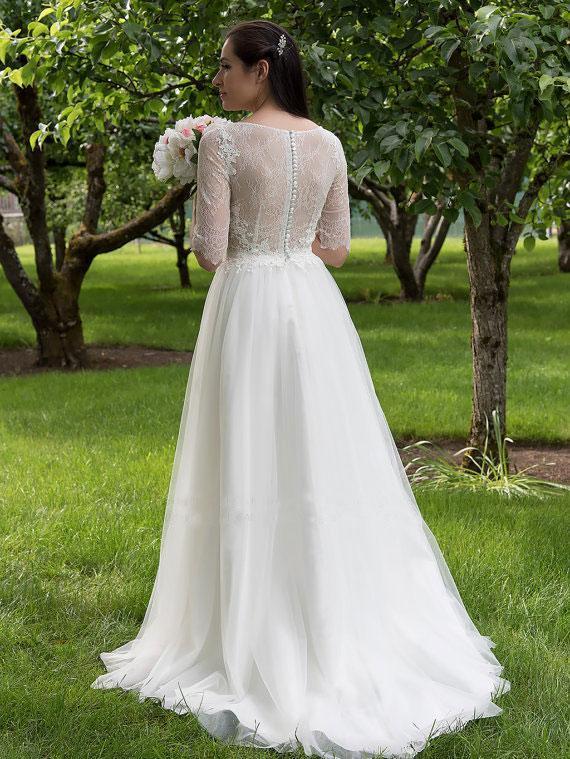 Long Sleeve A-line See Through Cheap Wedding Dresses Online, WDY0209