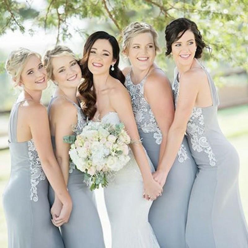 Halter Unique Lace Mermaid Cheap Long Grey Bridesmaid Dresses Online, WGY0254