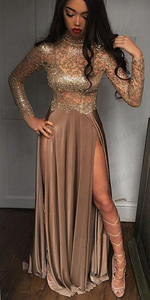 A Line Long Sleeves Satin Evening Dresses ,Cheap Prom Dresses,PDY0597