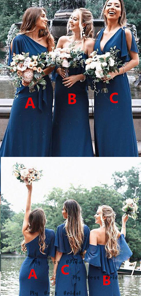 Sheath Dark Blue chiffon Bridesmaid Dresses,Cheap Bridesmaid Dresses,WGY0396