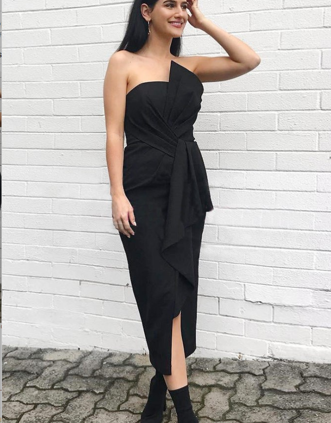 Sheath Strapless Black Satin Chiffon Bridesmaid Dresses,Cheap Bridesmaid Dresses,WGY0374