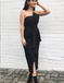 Sheath Strapless Black Satin Chiffon Bridesmaid Dresses,Cheap Bridesmaid Dresses,WGY0374