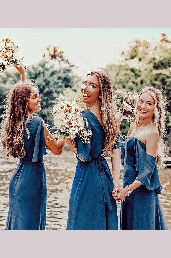 Sheath Dark Blue chiffon Bridesmaid Dresses,Cheap Bridesmaid Dresses,WGY0396