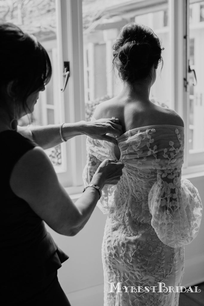 Unique Design Off-The-Shoulder Long Sleeves Lace Mermaid Long Cheap Wedding Dresses, WDS0017