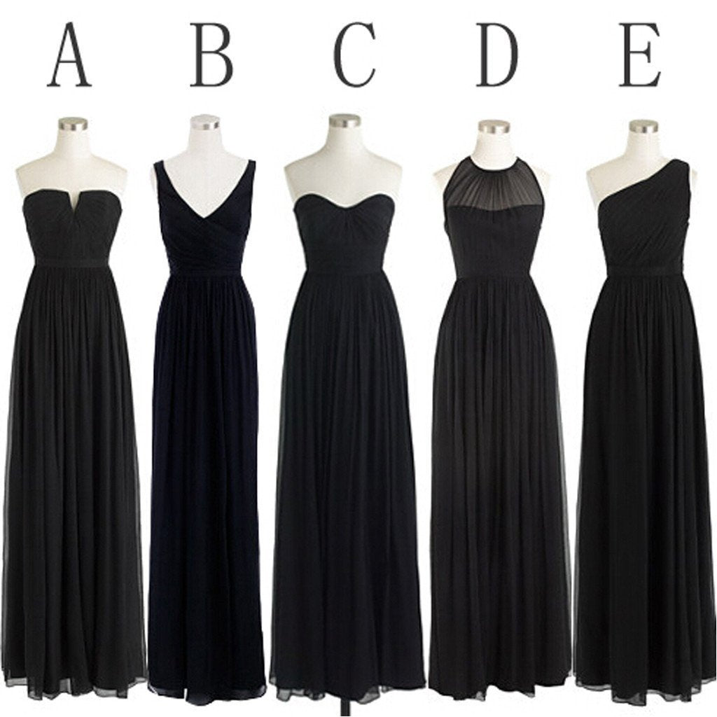 Mismatched Styles Black Chiffon Bridesmaid Dresses,Cheap Bridesmaid Dresses,WGY0352