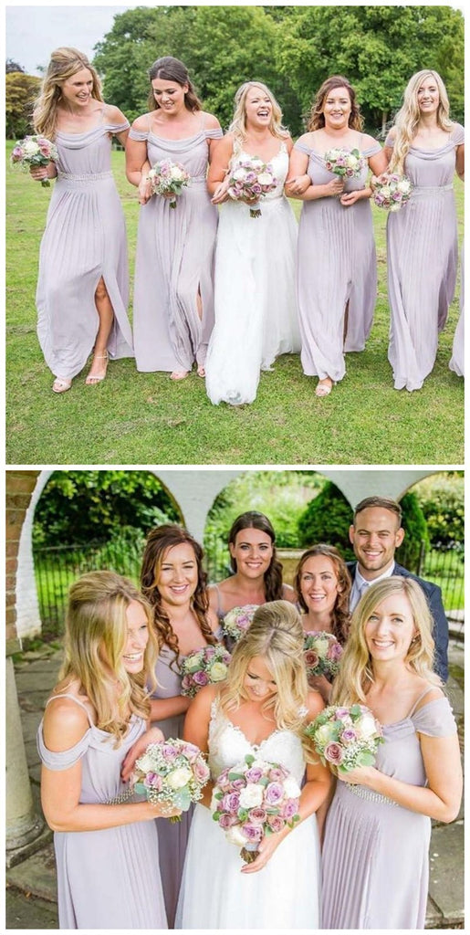 Pale Lilac Chiffon Off Shoulder Cheap Custom Bridesmaid Dresses Online,WGY0283