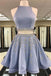 Grey Two Pieces Hatler Beaded Cheap Short Homecoming Dresses 2018, BDY0285