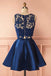 Sexy Two Pieces Navy Blue Illusion Lace Cheap Short Homecoming Dresses 2018, BDY0340