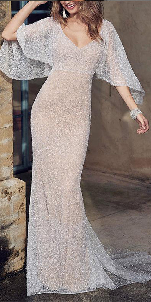 Mermaid  White Sequined Evening Dresses ,Cheap Prom Dresses,PDY0596