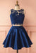 Sexy Two Pieces Navy Blue Illusion Lace Cheap Short Homecoming Dresses 2018, BDY0340