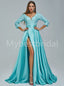 Sexy V-neck Long sleeves Side slit A-line Prom Dresses,PDS0518