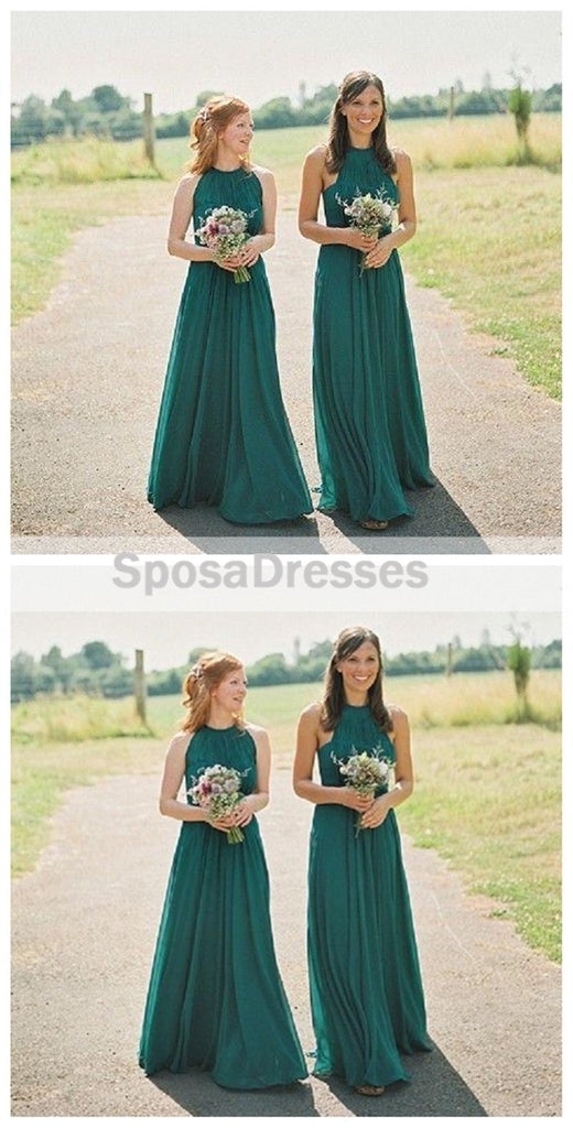 Cheap Halter Green Custom Chiffon Long Bridesmaid Dresses, WGY0253