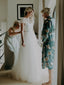 Newest Short Sleeve A-line Lace Tulle Simple Long Wedding Dresses, WDS0078
