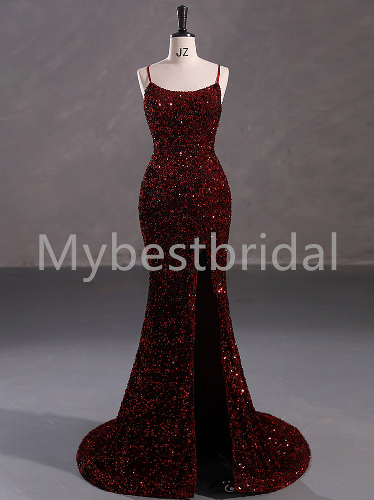 Sexy Square Spaghetti straps Mermaid Prom Dresses, PDS0514