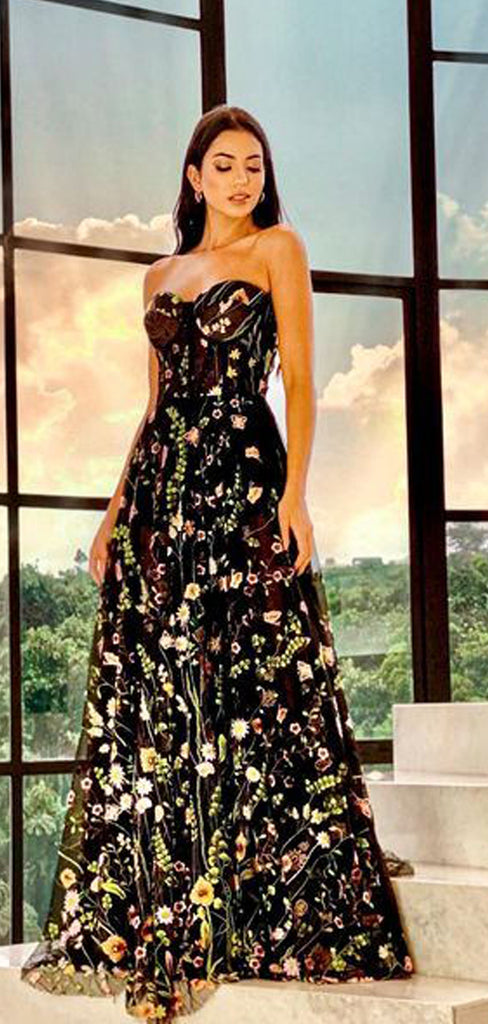 Lovely Straight A-line Tulle Appliques Simple Long Prom Dresses, PDS0237