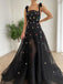 Newest Spaghetti Strap A-line Black Simple Long Prom Dresses, PDS0192