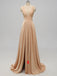 V-neck Side Slit Long Gold Bridesmaid Dresses,Sexy Bridesmaid Dresses,WGY0201
