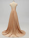 V-neck Side Slit Long Gold Bridesmaid Dresses,Sexy Bridesmaid Dresses,WGY0201