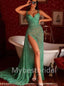 Sexy V-neck Spaghetti straps Side slit Sleeveless Mermaid Prom Dresses , PDS0369