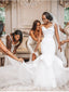 Newest One-shoulder Mermaid Satin Tulle Long Wedding Dresses With Train. WDS0111