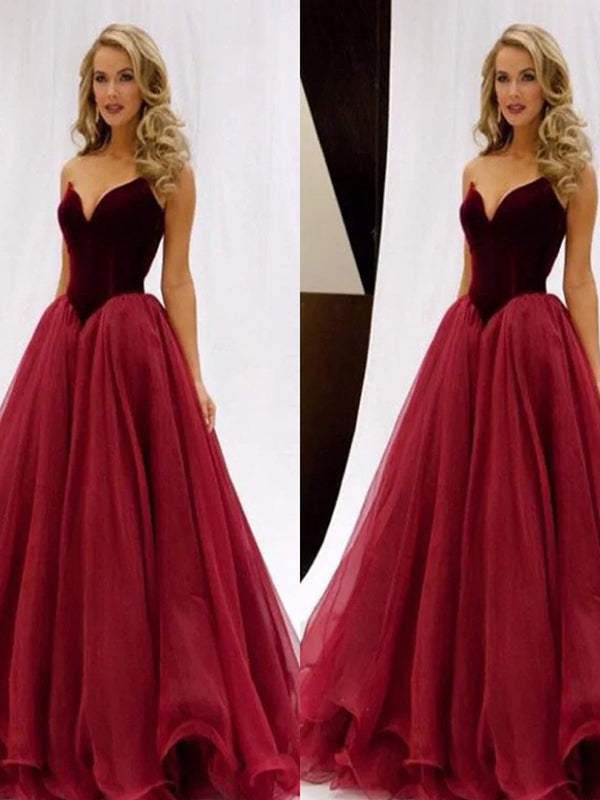 Fashion A-Line Long  Floor-Length Red Organza Sexy Prom Dress, Evening Dress,PDY0354