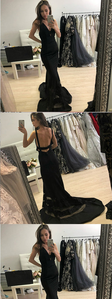 Hot Selling Black Organza Spaghetti Strap Sequins Prom Gown, Evening Dress , PDY0117