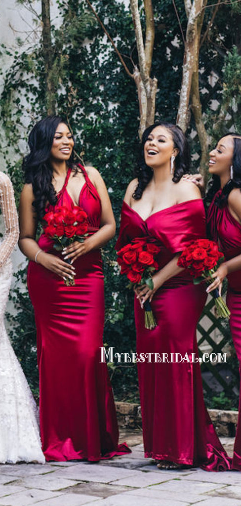 Simple Mismatched Mermaid Soft Satin Long Bridesmaid Dresses, BDS0152