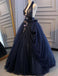 Navy Blue Halter Appliques Backless Prom Dresses,Cheap Prom Dresses,PDY0641