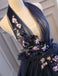 Navy Blue Halter Appliques Backless Prom Dresses,Cheap Prom Dresses,PDY0641