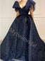 Elegant V-neck Cap sleeves A-line Prom Dresses,PDS0827