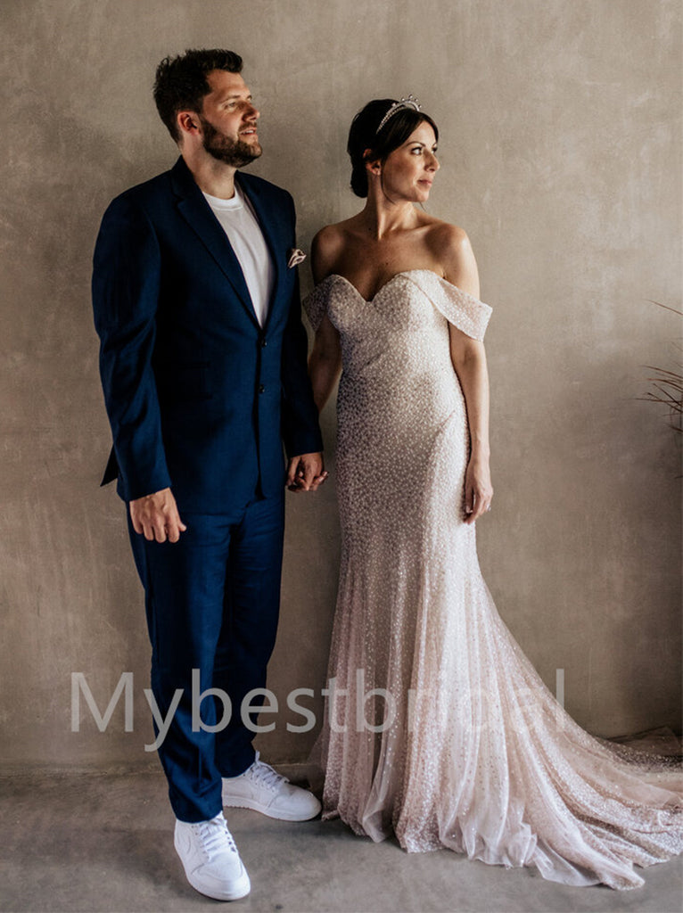 Simple Sweetheart Off-shoulder Mermaid Wedding Dresses, WDY0254