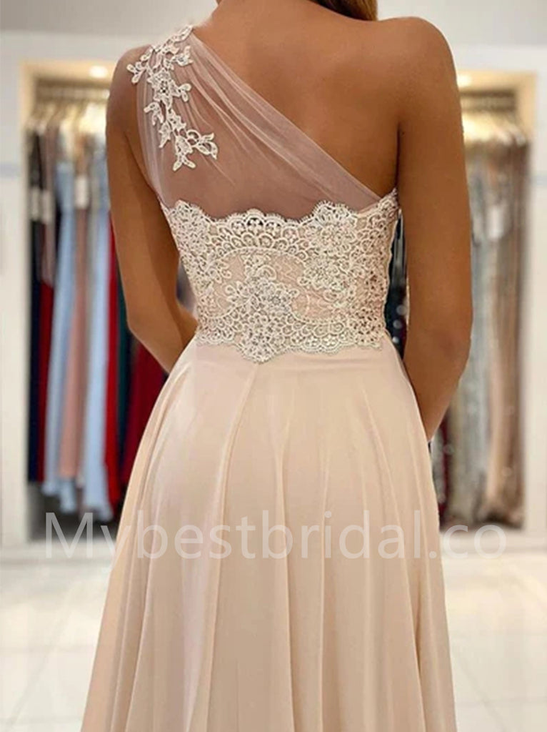 Elegant One-shoulder Side slit A-line Prom Dresses,PDS0524