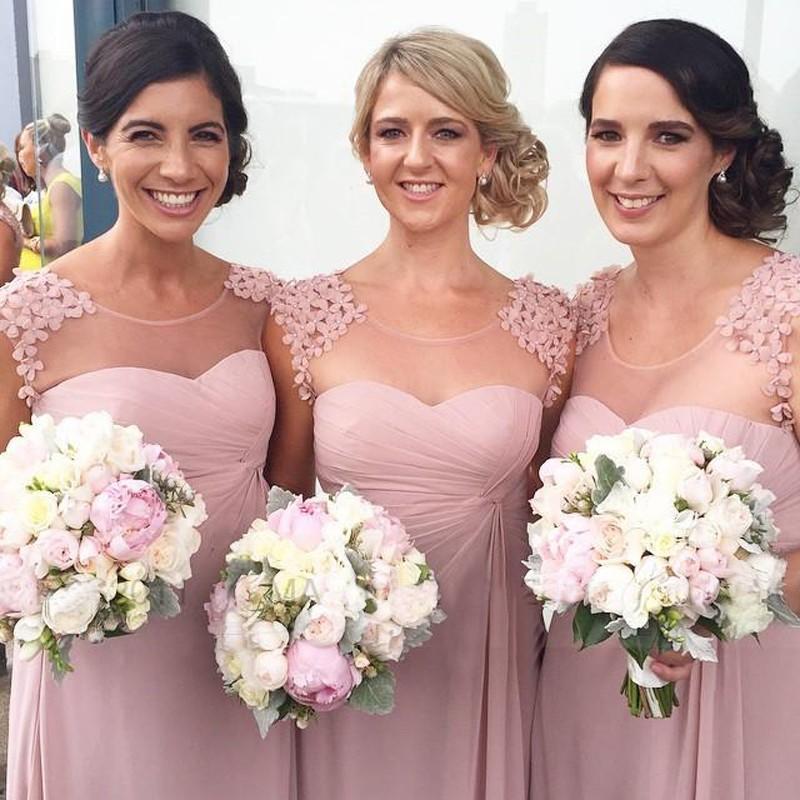 Pink Scoop Custom Made Chiffon Long Bridesmaid Dresses, WGY0288