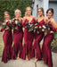 Burgundy Mermaid Off Shoulder Halter Long Bridesmaid Dresses Online, WGY0265