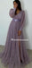 Lovely V-neck Long Sleeve A-line Charming Long Prom Dresses PDS0294