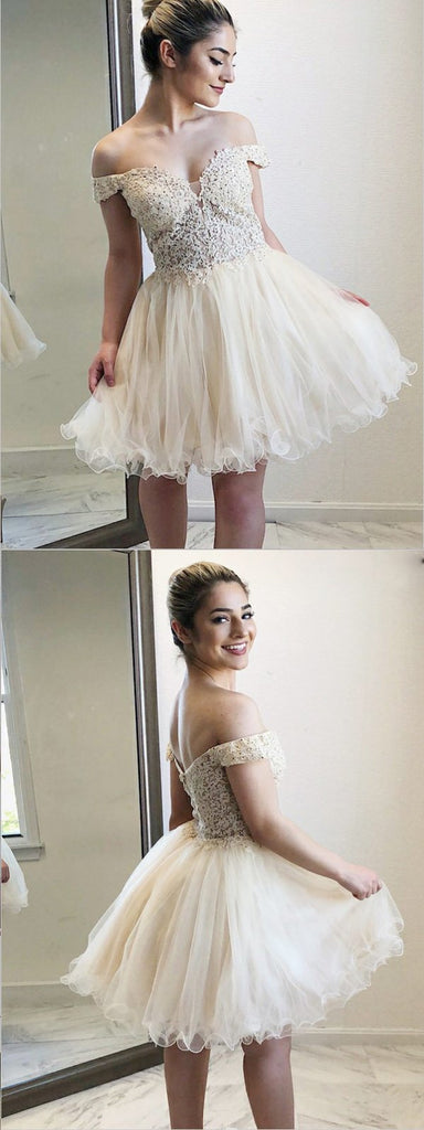 Off-the-Shoulder Appliques Beaded Homecoming Dresses ,Short Prom Dresses,BDY0282