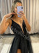 Sexy V-neck Spaghetti straps Side slit A-line Prom Dresses,PDS0843