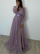 Lovely V-neck Long Sleeve A-line Charming Long Prom Dresses PDS0294
