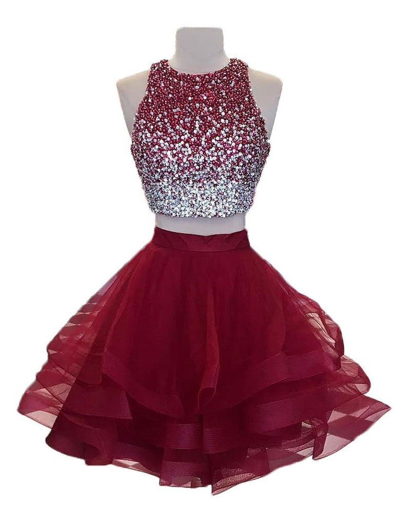 Sexy Open Back Two Pieces Red Homecoming Dresses 2018, BDY0242