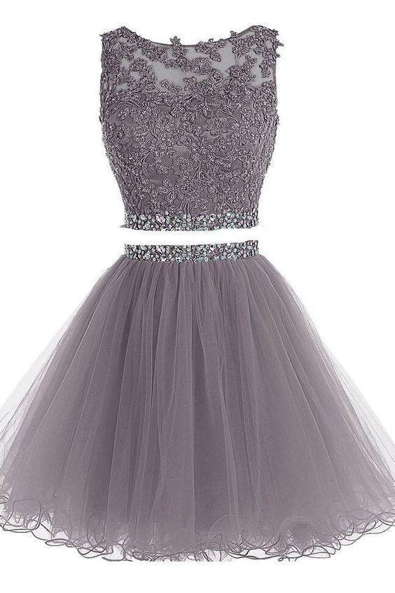 Sexy Two Pieces Burgundy  Lace Beaded Short Homecoming Dresses 2018, BDY0342