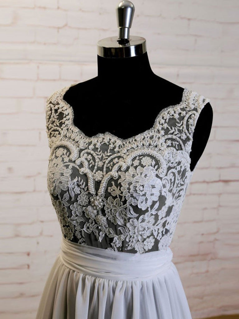 See Through V Neck  Simple Custom Cheap Beach Wedding Dresses, WDY0187