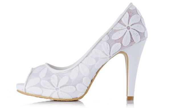 Lace Fish Toe White High Heels Wedding Bridal Shoes, SY0121