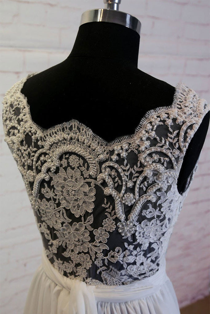 See Through V Neck  Simple Custom Cheap Beach Wedding Dresses, WDY0187