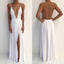 Sexy Deep V-Neck Spaghetti White Chiffon Side Slit Long Prom Dresses, BG0223