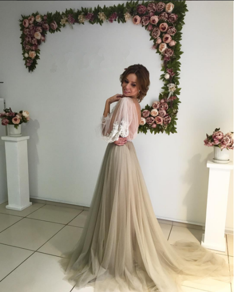 Long Sleeve White Lace Top See Through Elegant Long A-line Tulle Prom Dresses, BG0226