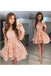 High Neck Peach Lace Cute Short Homecoming Dresses 2018, BDY0284