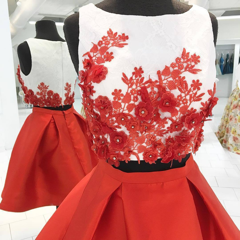 Sexy Two Pieces Unique Red Homecoming Dresses 2018,BDY0243