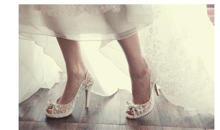 Ivory Lace High Heels Fish Toe Sexy Wedding Bridal Shoes With Tow, SY0119