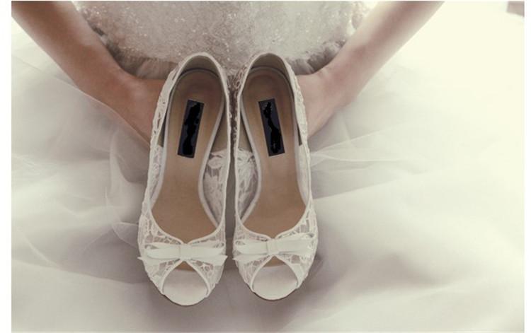 Ivory Lace High Heels Fish Toe Sexy Wedding Bridal Shoes With Tow, SY0119